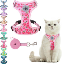 Cat Harness and Leash Set, Escape Proof and Adjustable - Strawberries Pink / M (Chest: 12 - 19")
