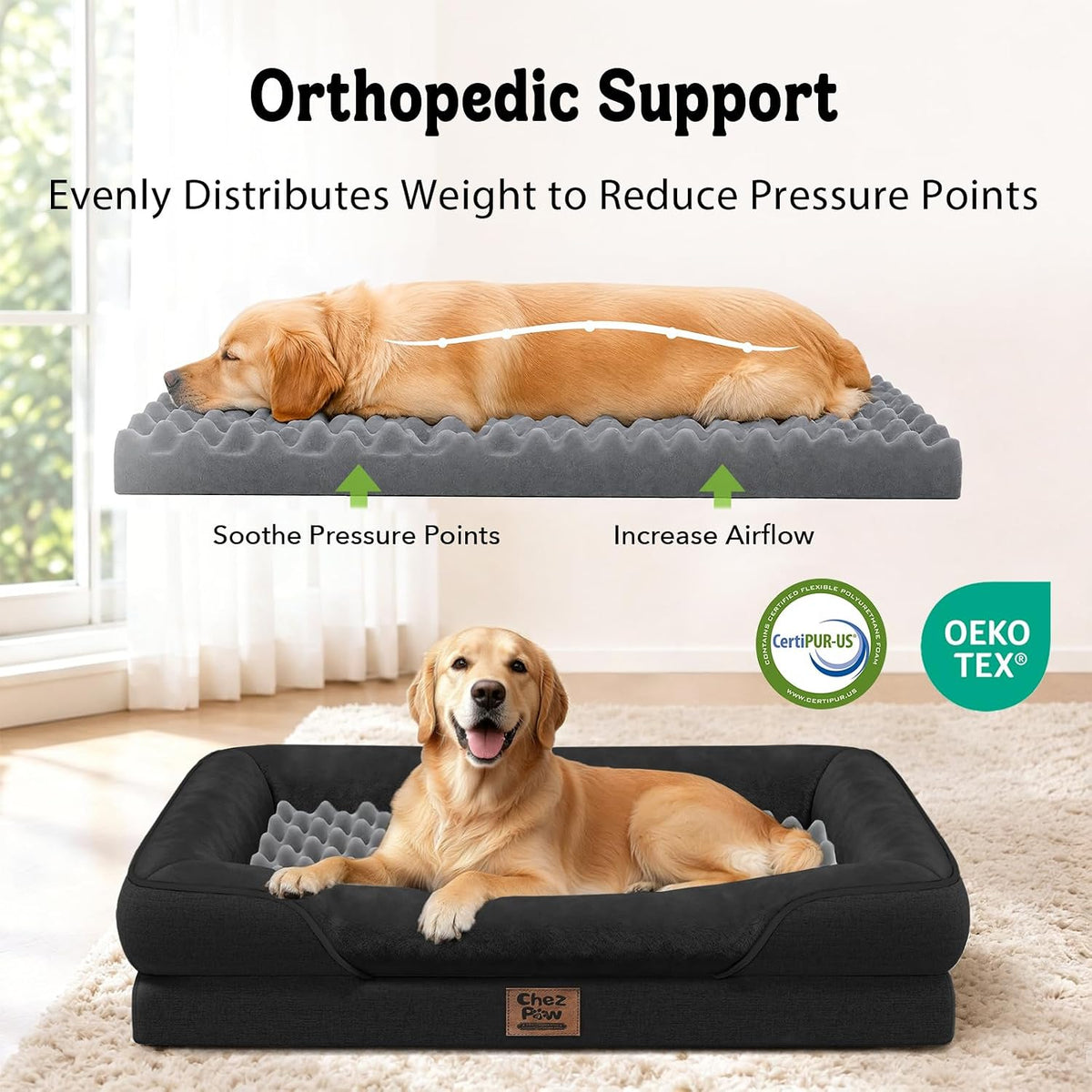 Waterproof Orthopedic Dog Bed for Large and Extra Large Dogs – Essentials for Dogs - Black / 42"L x 30"W x 7.5"Th - image 2
