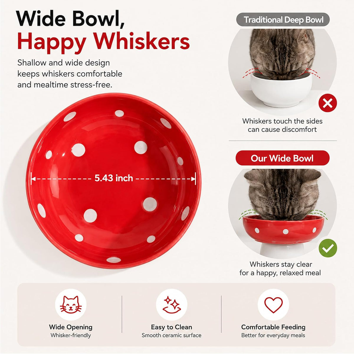Red Mushroom Cat Bowl, Elevated Ceramic Bowl for Cats – Essentials for Cats - Red - image 4