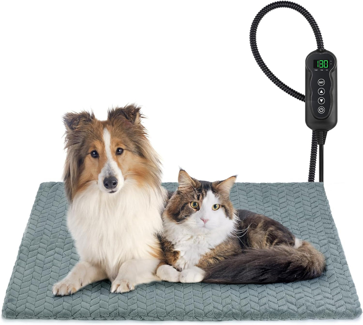 Heated Cat Bed, Waterproof Cat Heating Pad with Timer Temperature Adjustable, Indoor Heated - Grey / Large(35"x24")