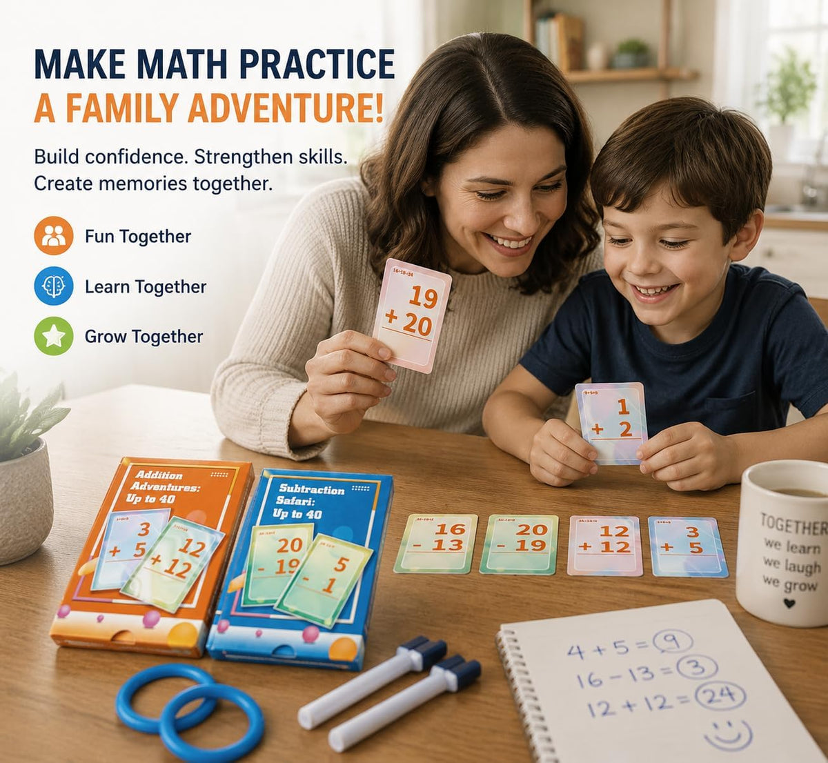 Alened addition and subtraction flash cards with rings and dry-erase markers - view 14