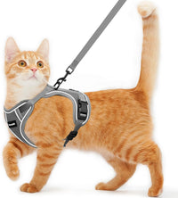 Cat Harness and Leash for Walking Escape Proof Soft Adjustable Cat - Grey / S (7-12lb)