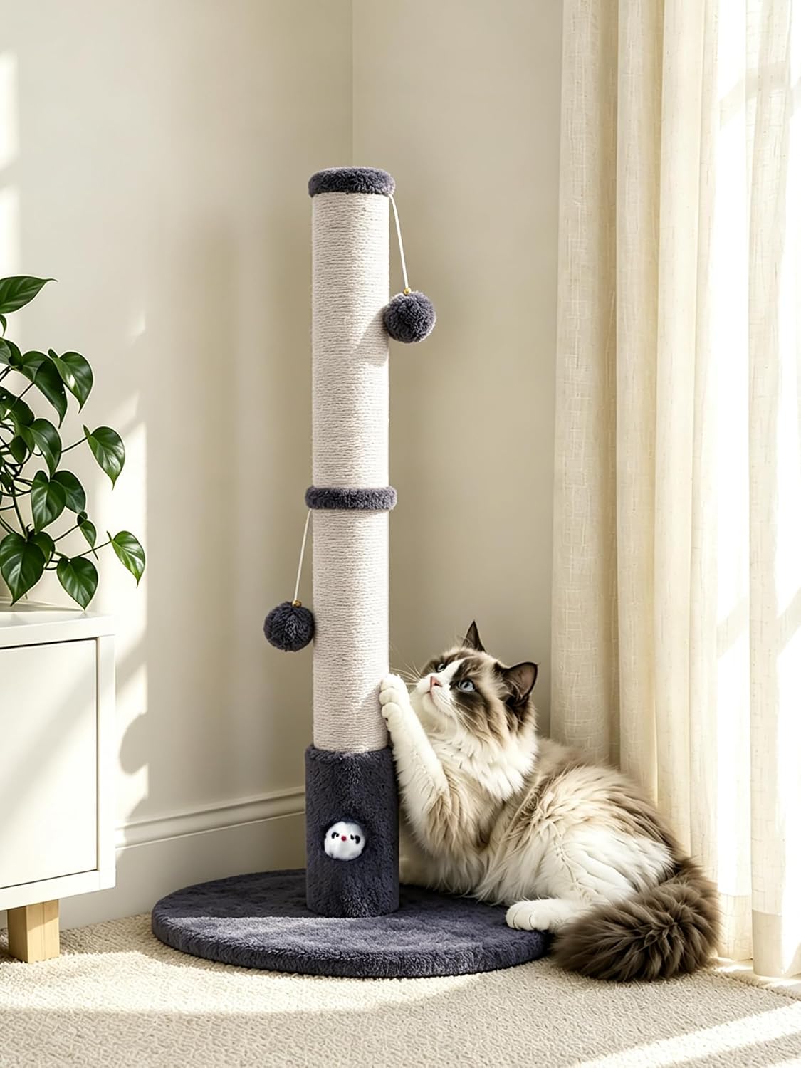 Funny Cat Scratching Posts Sturdy Scratcher Posts 33'' Off White – Essentials for Cats - Dark Grey / 33‘’ - image 3
