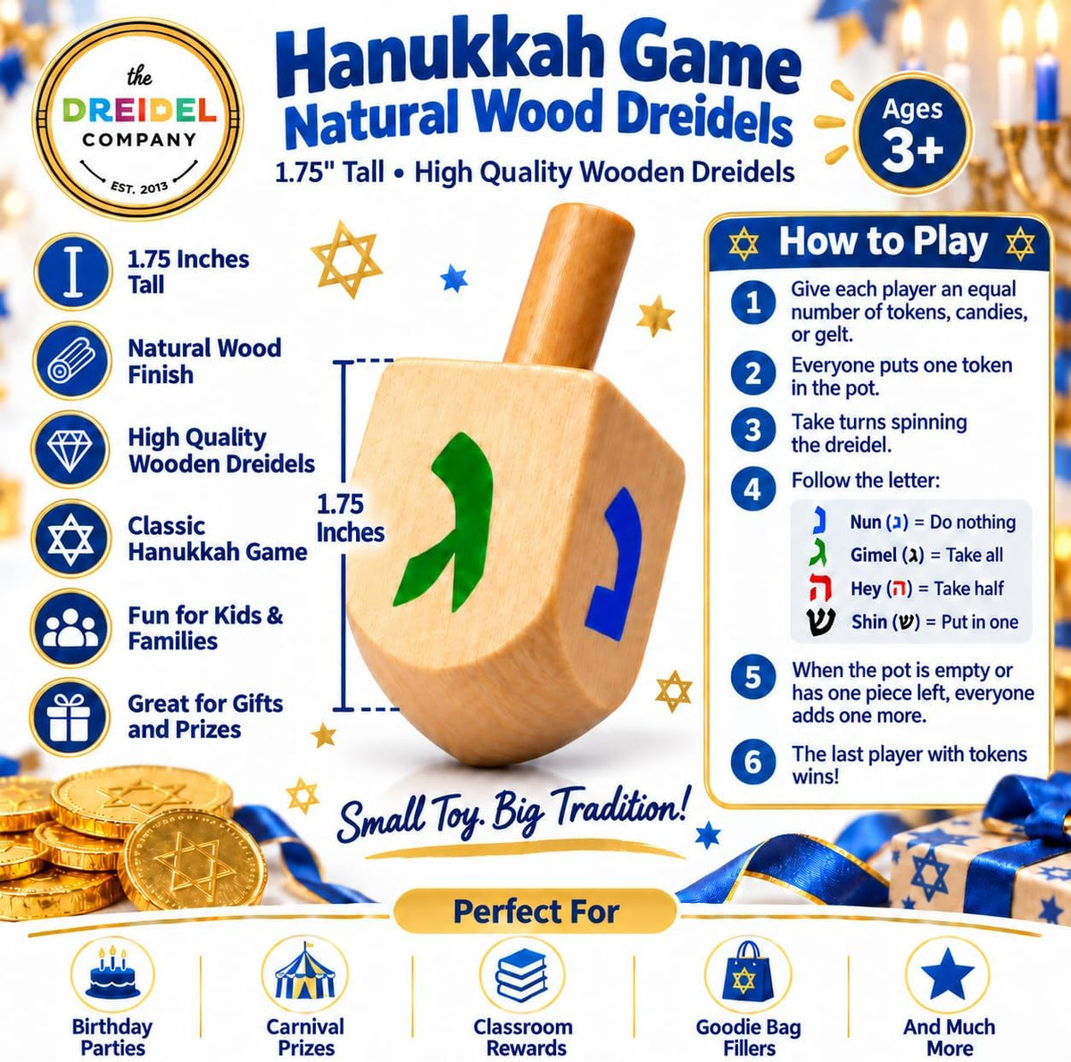 10-Pack Natural Wood Dreidels Hanukkah Draydel with English - 10-Pack - image 3