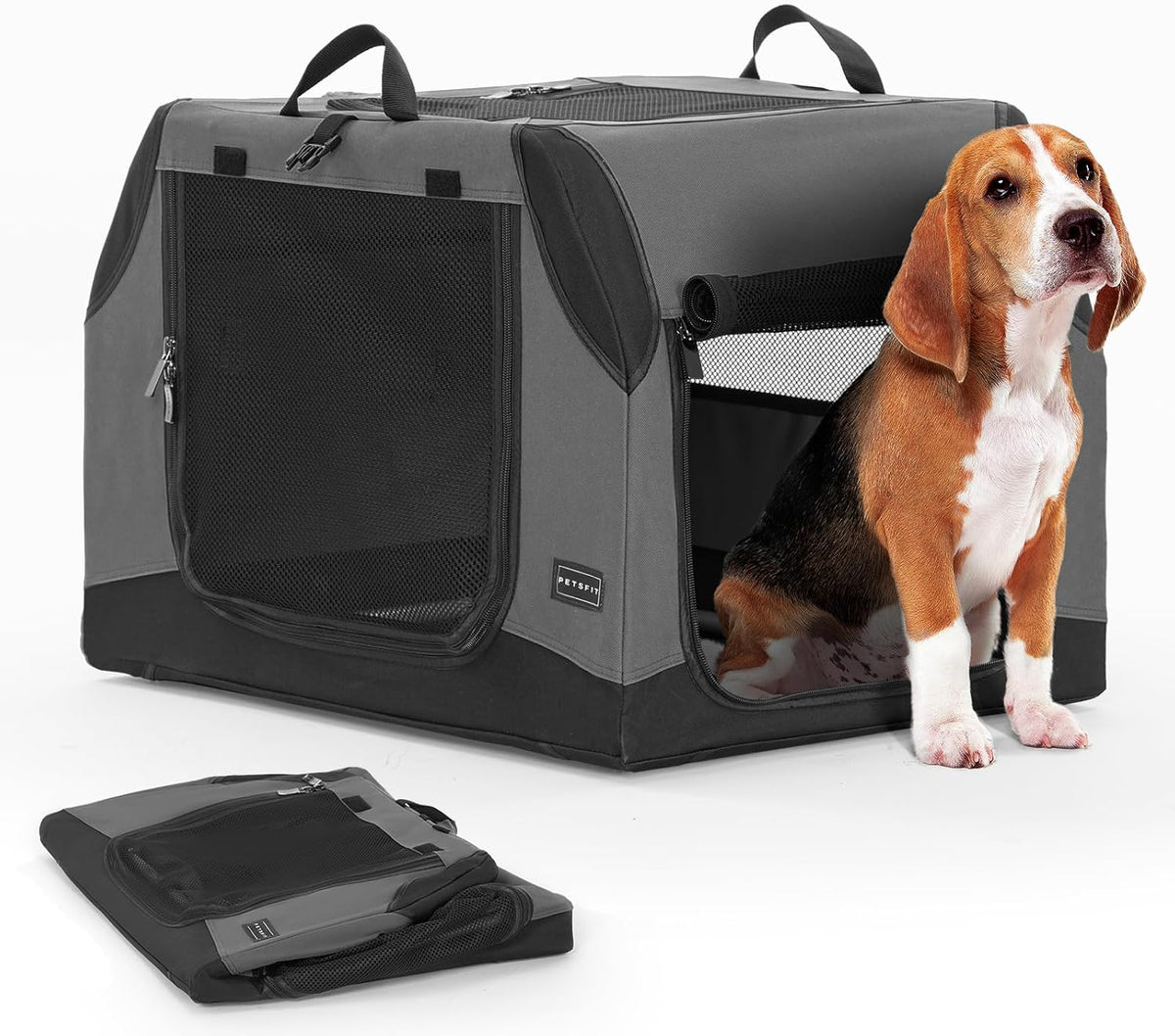 PETSFIT Dog Travel Crate, Soft Sided Dog Crate, Easy to Set Up - 30.0"L x 20.0"W x 19.0"H / Grey