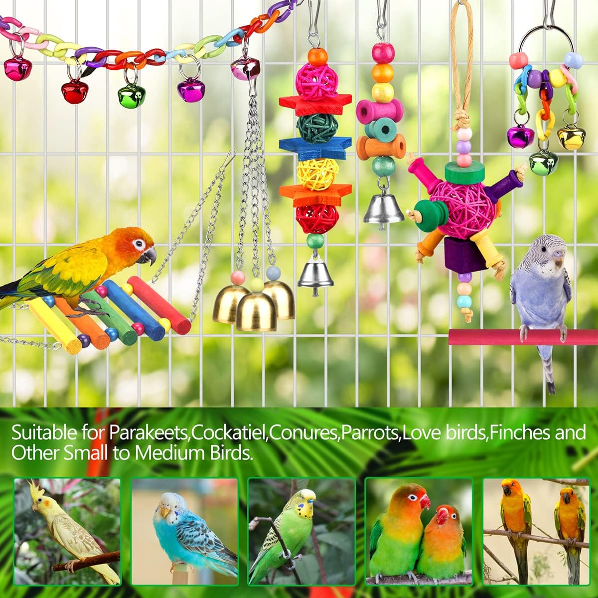 Bird Toys for Conures with Colorful Ladder Hammock Bird Cage - image 3