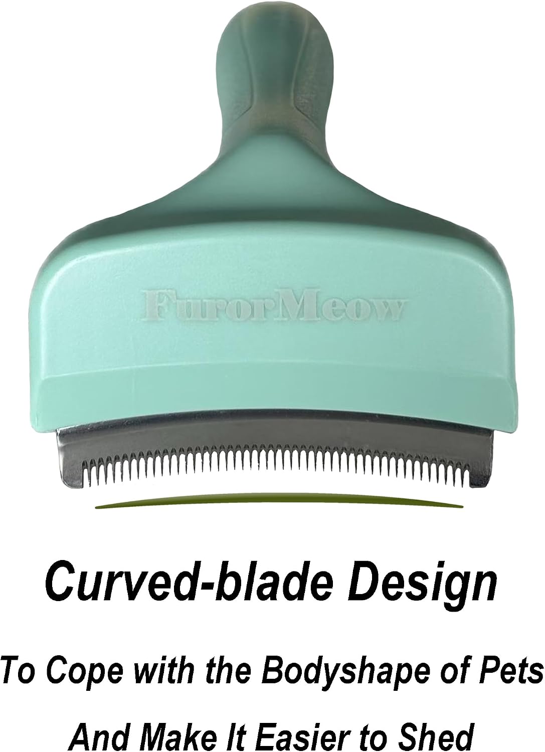 Pet Deshedding Tool with Curve Blade, Cat Grooming Brush - Small / Green - image 2
