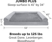 Furhaven Orthopedic Dog Bed for Large Dogs w/ Removable Bolsters & Washable Cover, For Dogs Up to 125 lbs - Plush & Suede Sofa - Gray, Jumbo Plus/XXL