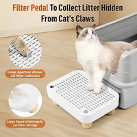 Cat Litter Box Step Ramp, Cat Litter Catcher Mat with Wooden Feet, Filter Function, Cat Pedal Stool for Self-Cleaning Cat Litter Box, Ideal for Kitten & Elderly Cats (White)
