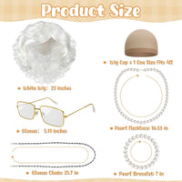 Huskein Old Lady Costume, Old Lady Cosplay Silver Bun Wig Glasses Wig Cap Pearl Necklace Bracelet - White-lady - image 2