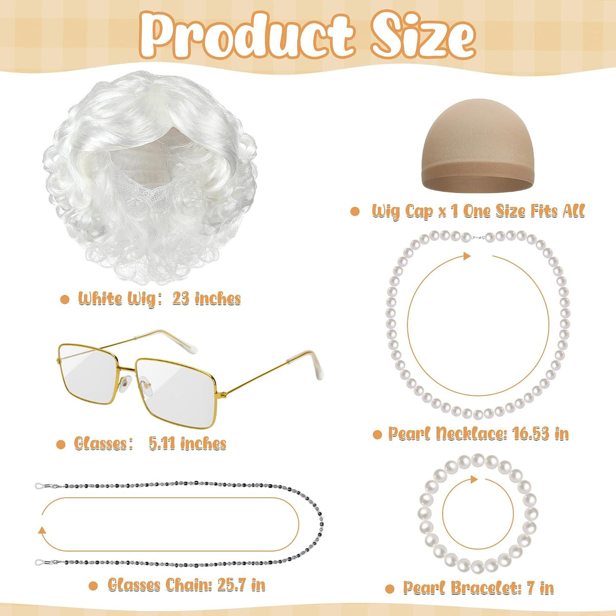 Huskein Old Lady Costume, Old Lady Cosplay Silver Bun Wig Glasses Wig Cap Pearl Necklace Bracelet - White-lady - image 2