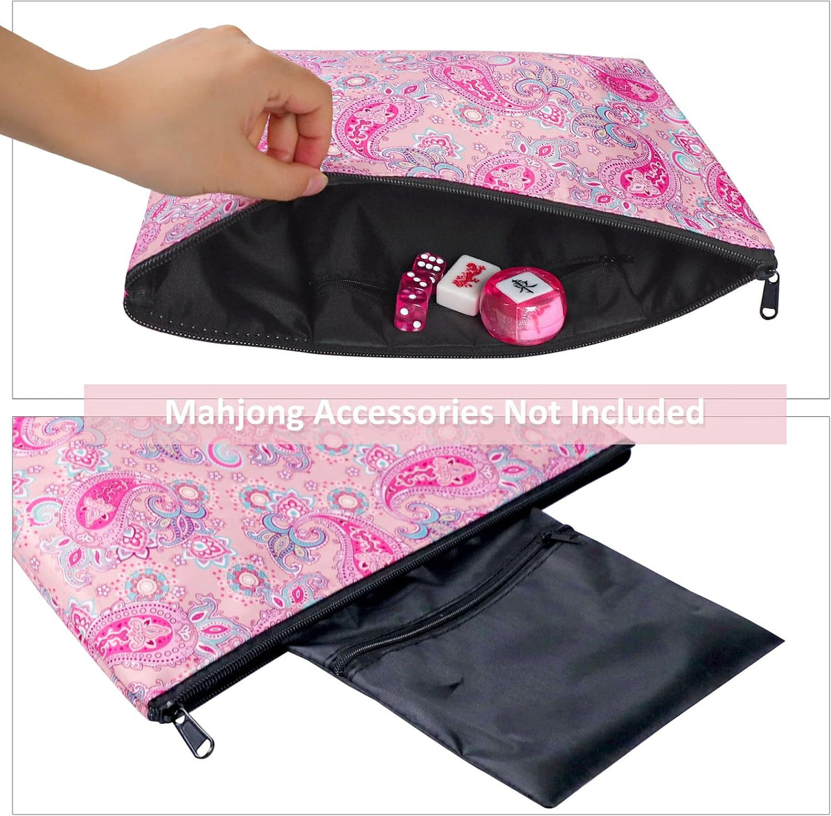 GUSTARIA empty mahjong tiles bag with blue print and zipper closure - view 10