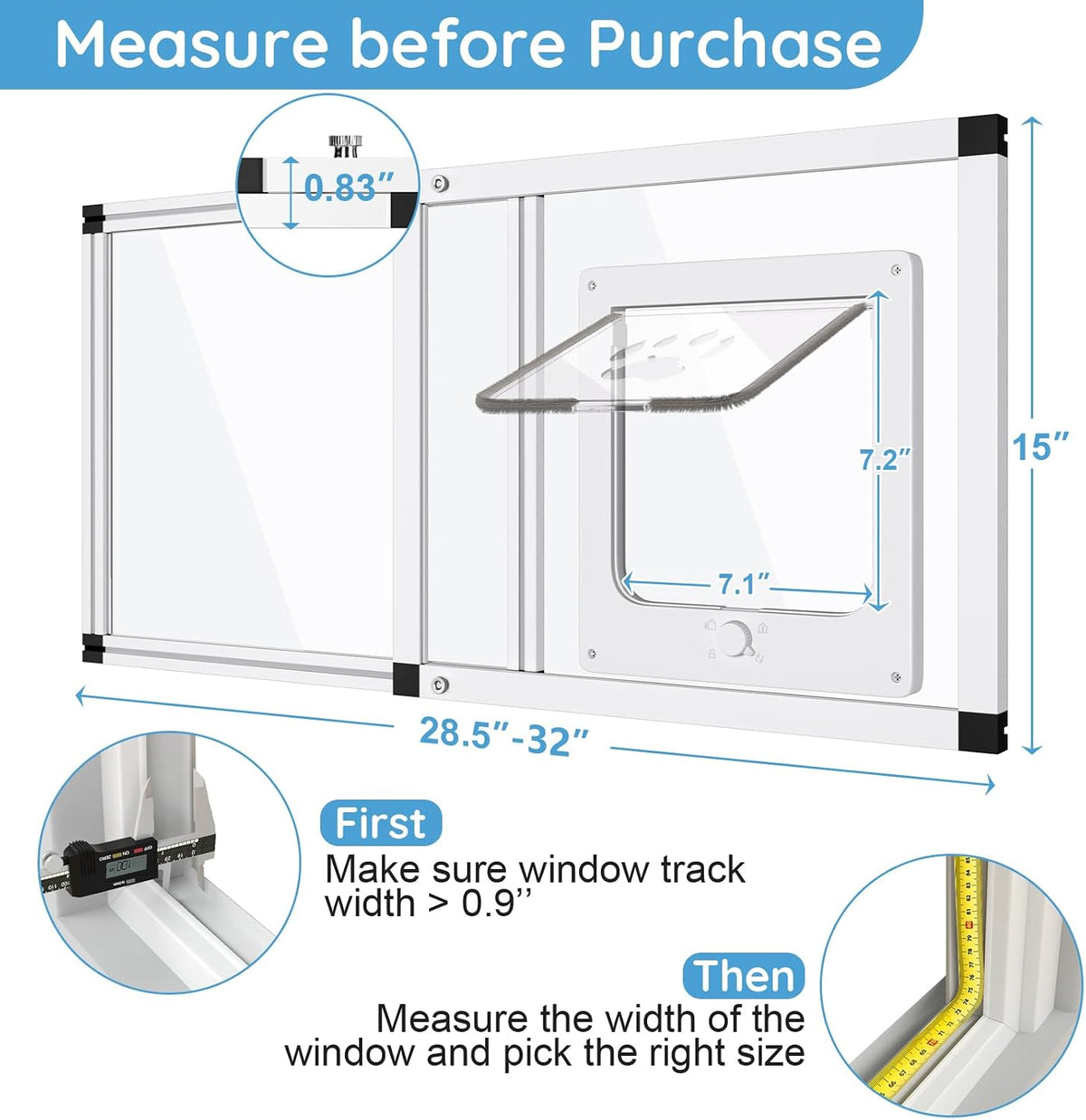 Sliding Cat Door for Window, Fits 32"-37" Width Window - White / Fit Window: 28.5"-32" Width - image 2