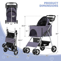 Magshion Foldable Pet Stroller, 3-in-1 Dog Travel Jogger with Detachable Carrier, Cup Holder, Storage Basket, Folding Carrier for Small/Medium Dogs & Cats Up to 33 lbs, Plaid