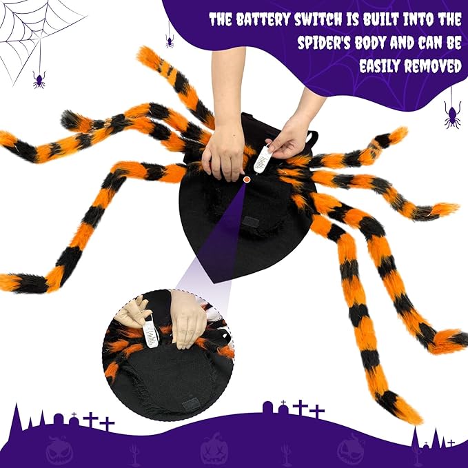 OurWarm Dog Halloween Costume for Large Dogs, 64 LED Furry Giant Dog Spider Costume Funny Pet Halloween Costumes for Big XL Large Breed Pet Party Cosplay Decor(Orange)