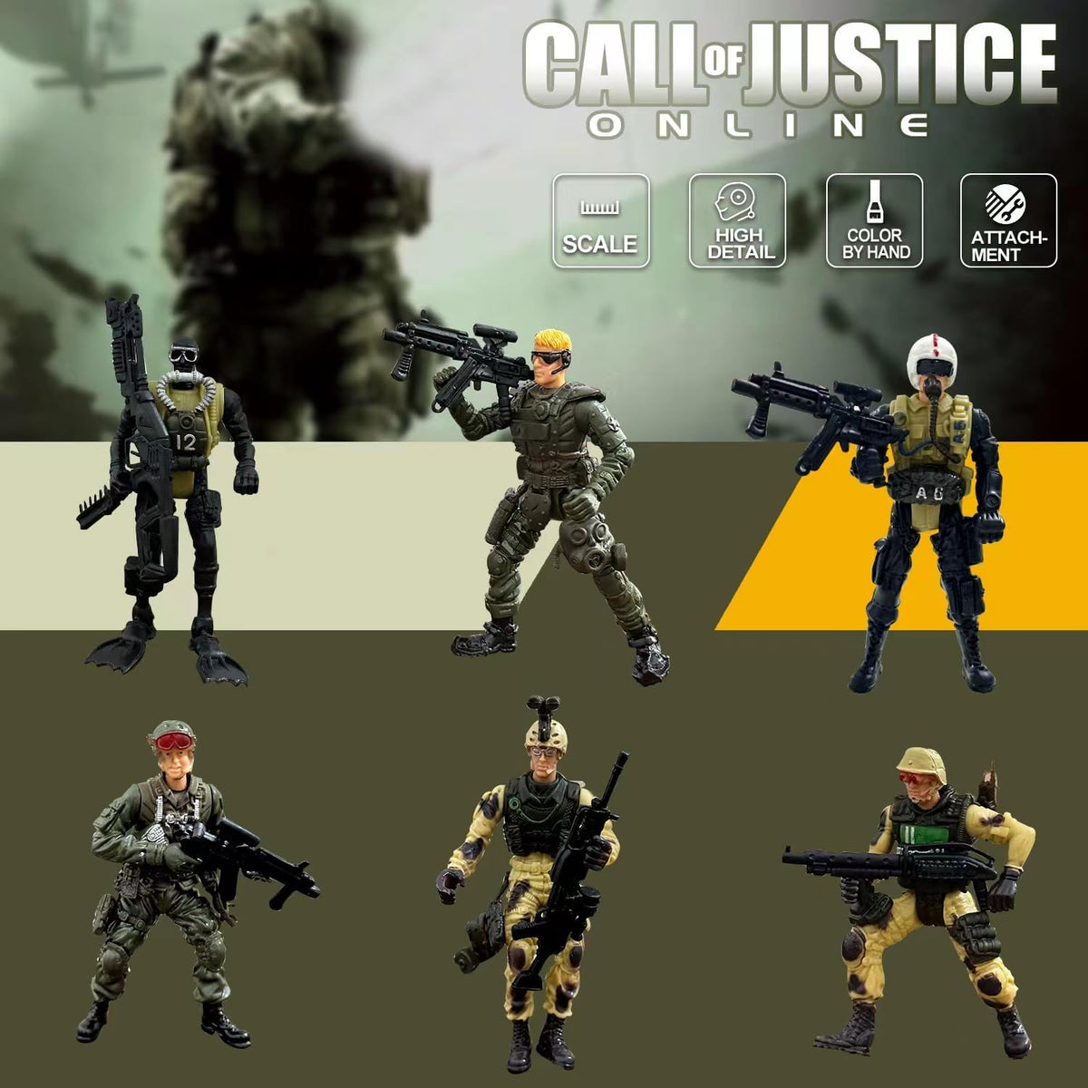 Army Men Action Figures, Soldiers Toys with Weapons for Boys 4-7 - Yellow - image 2