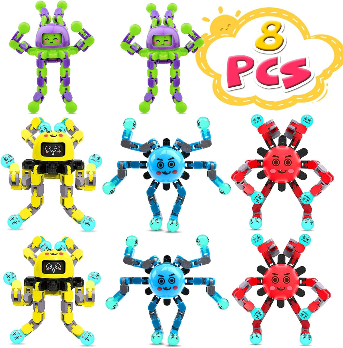 Transformable Fidget Spinner Toys for Kids and Adults - 2 Blue+2 Red+2 Yellow+2 Purple