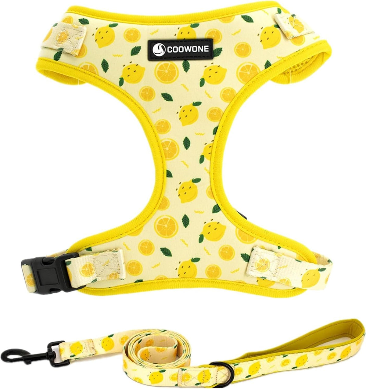 Dog Harness and Leash Set, Adjustable Dog Harness, Dog Leash - Lemon / M(Chest 15.7 - 22.1", Neck 12 - 15")