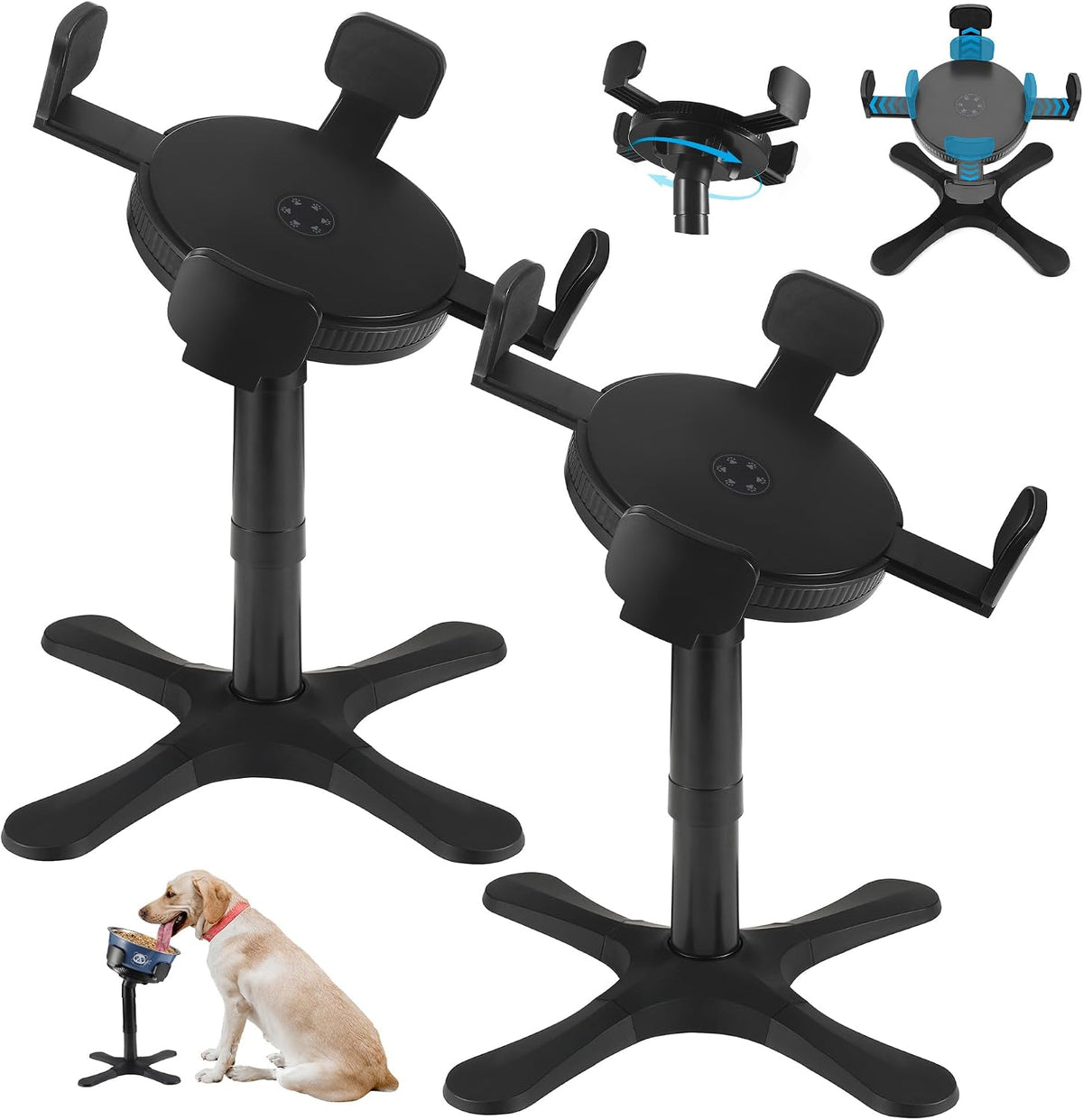 Dog Bowls Elevated Adjustable Stand - Dog Bowl Stand 2 Pack Black