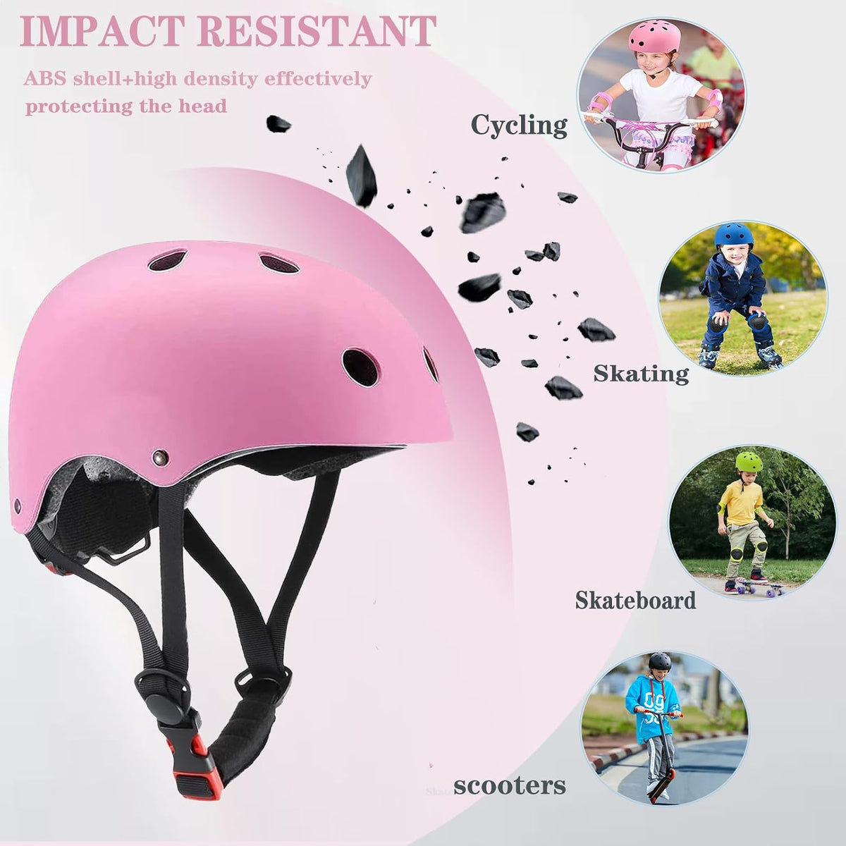 FOOKCIAN Kids Helmet,Toddler Skateboard Helmets for Ages 2-3-5-8-14 Years Boys Girls with Knee - pink / Small: 18.9"-21.3" / 3-8 year - image 3