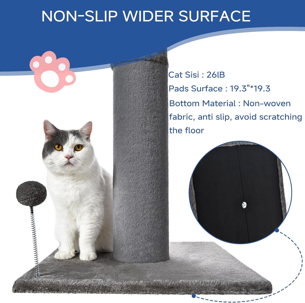 Cat Craft 41" Tall Short Plush Cat Scratching Post for Indoor Cats - Gray / Classic Carpet - image 4