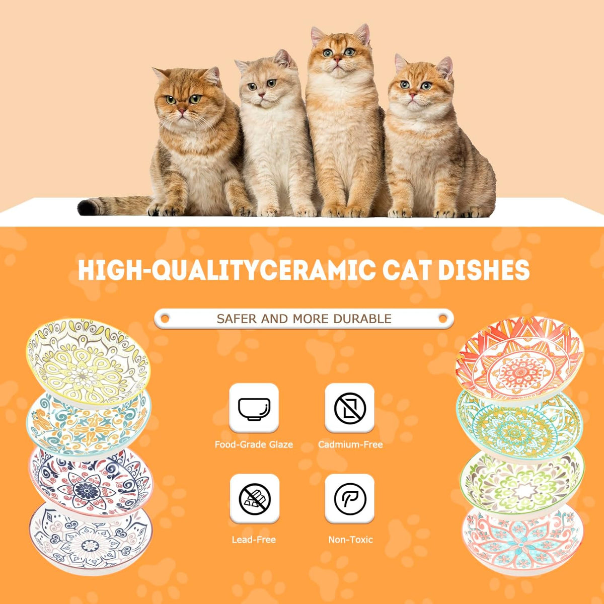 Cat Food Bowl, Kitten Bowls Set - Boho–8 Pack - image 4