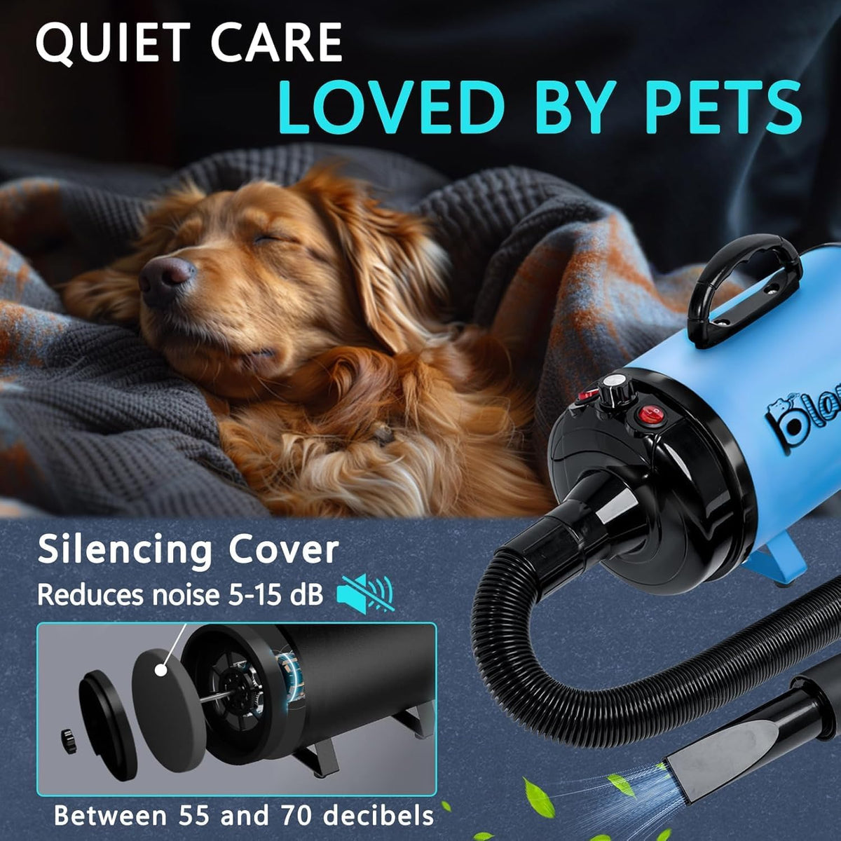High Velocity Dog Hair Dryer, Pet Dryers - Blue - image 4