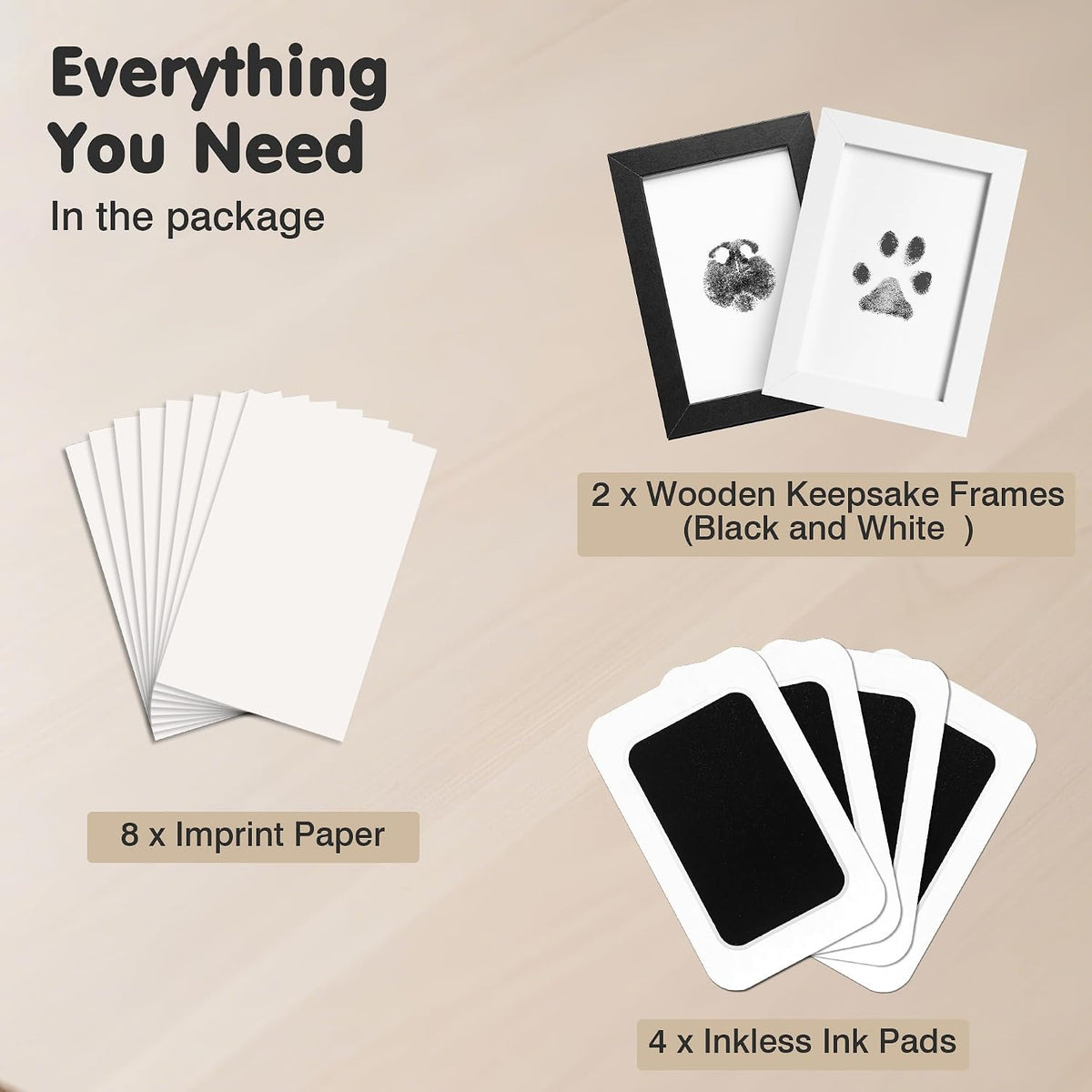 Inkless Paw Print Kit for Dogs, Cats & Babies - Black Pad,Black/White Wood Frame / 4-Pack,Medium - image 4