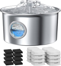 Stainless Steel Cat Water Fountain: 88oz/2.6L Pet Fountain - Fountain + 8 filter & 8 sponge