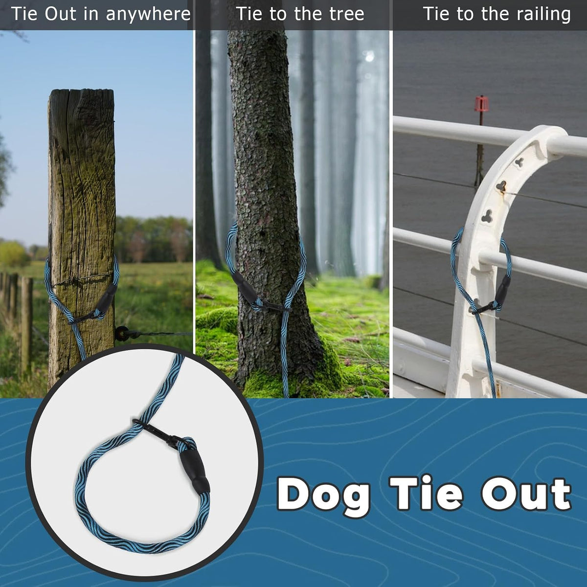 Long Dog Leash Tie-Out Check Cord - Blue / 20FT - image 2