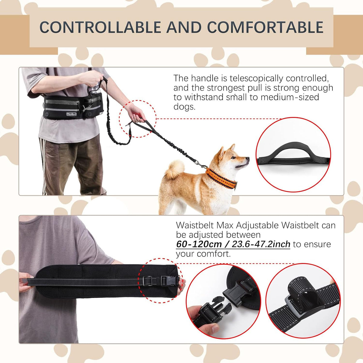 Hands-Free Dog Leash with Pouch - Black - image 3