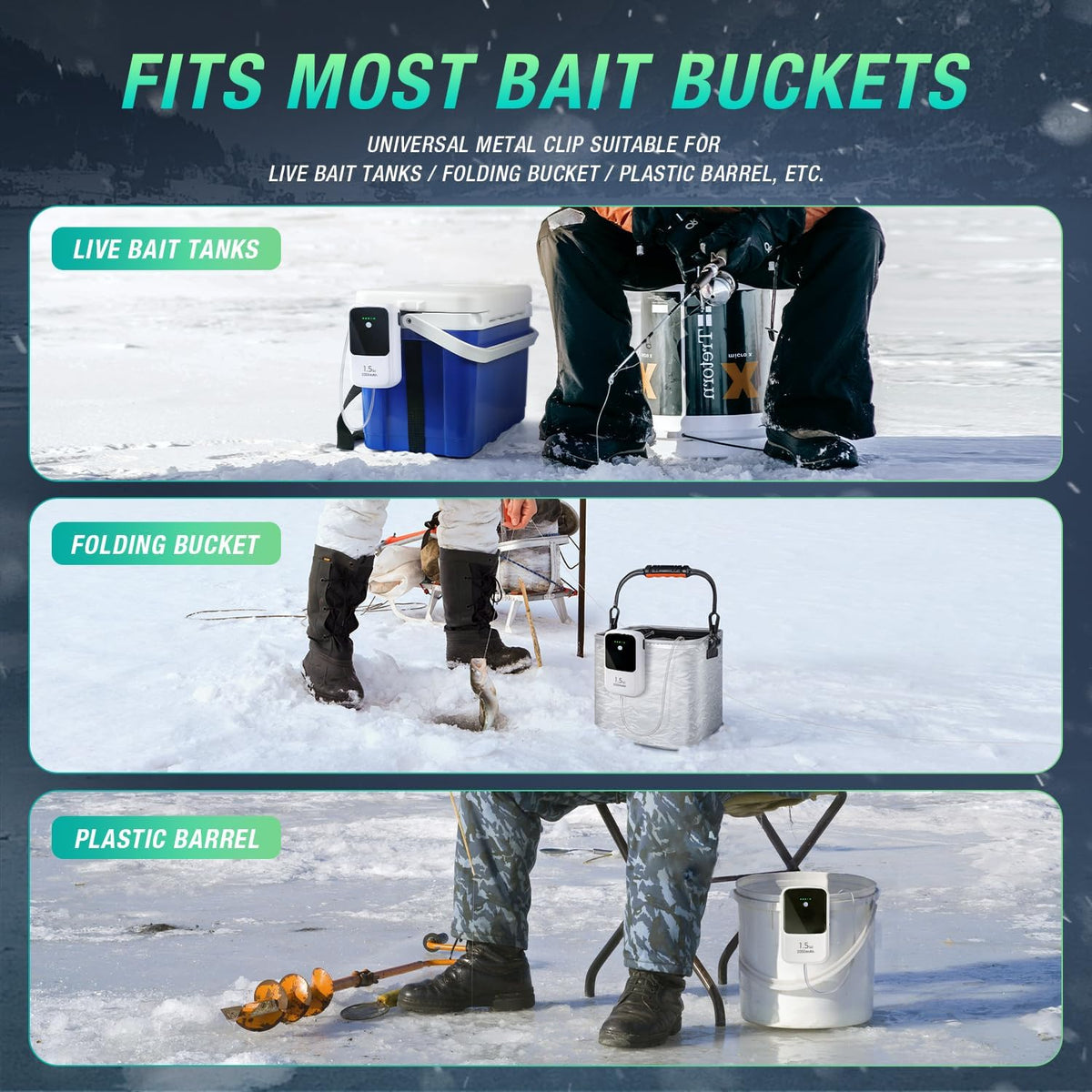 Rechargeable Aerator Portable Fish Bait Bucket Aquarium Air Pump – Essentials for Fish - 3350mAh - image 3