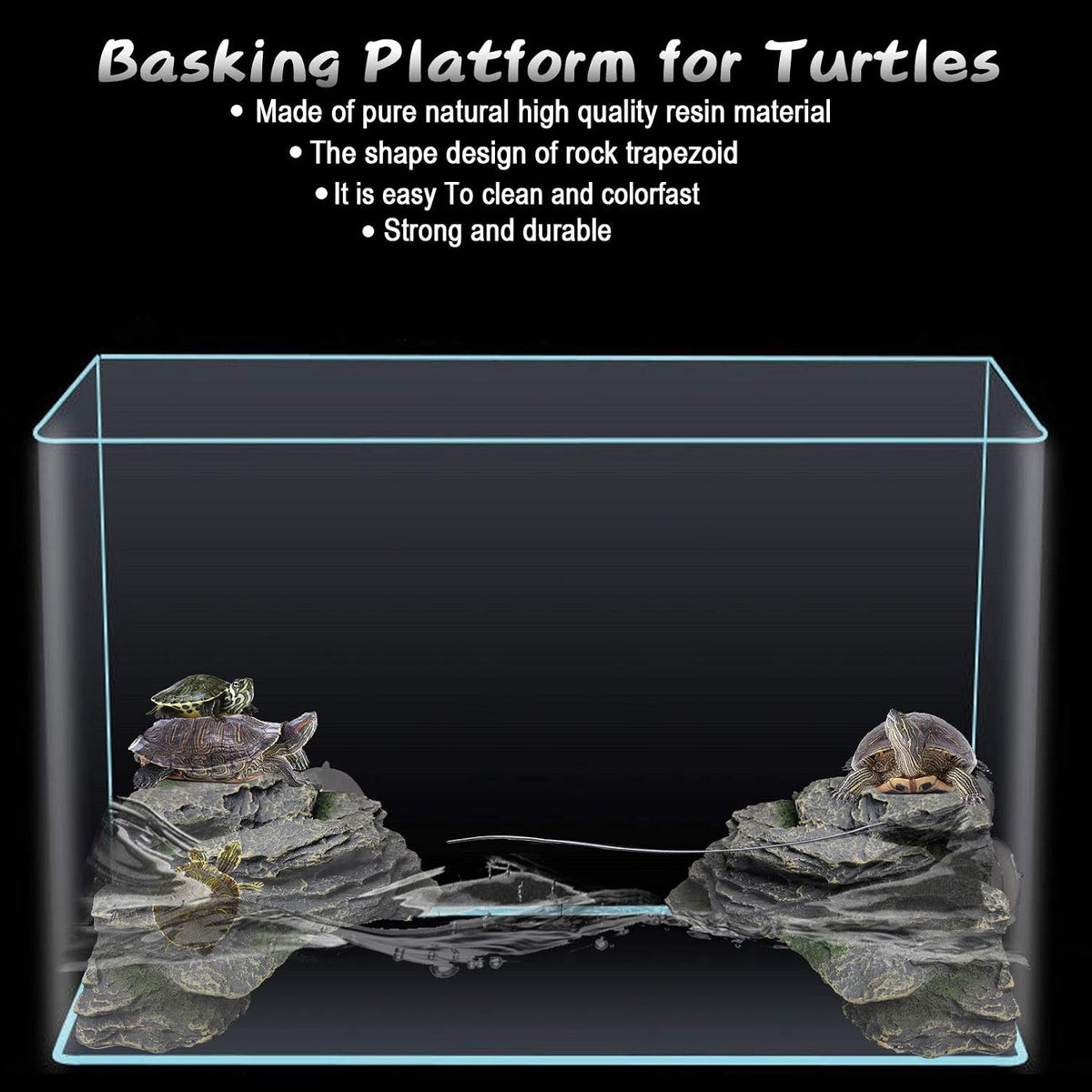 PINVNBY Basking Platform for Turtles Tortoise Dock Resin Resting Rock - 【L:7.1”Lx6.3”Wx2.7”H】 / 【Bronze】 - image 2
