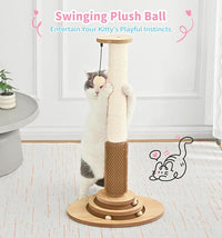 Made4Pets Cat Scratching Post Premium Sisal Cat Scratcher Kitten Toys for Indoor Kittens 28.3" Tall Cat Tower Scratch Post Cat Tree Wooden Interactive Ball Track Cat Toy with Hanging Ball, Beige