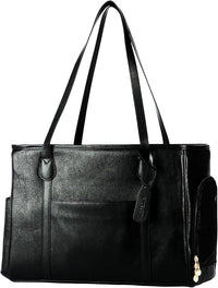 Stylish Dog Purse Carrier, Leather Pet Carrier Bag for Small Dogs Cats Puppy, Airline Approved Soft-Sided Carrier Black
