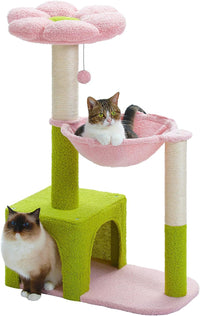 Flower Cat Tree with Large Metal Frame Hammock - 35" Upgraded Flower Cat Tree / Pink