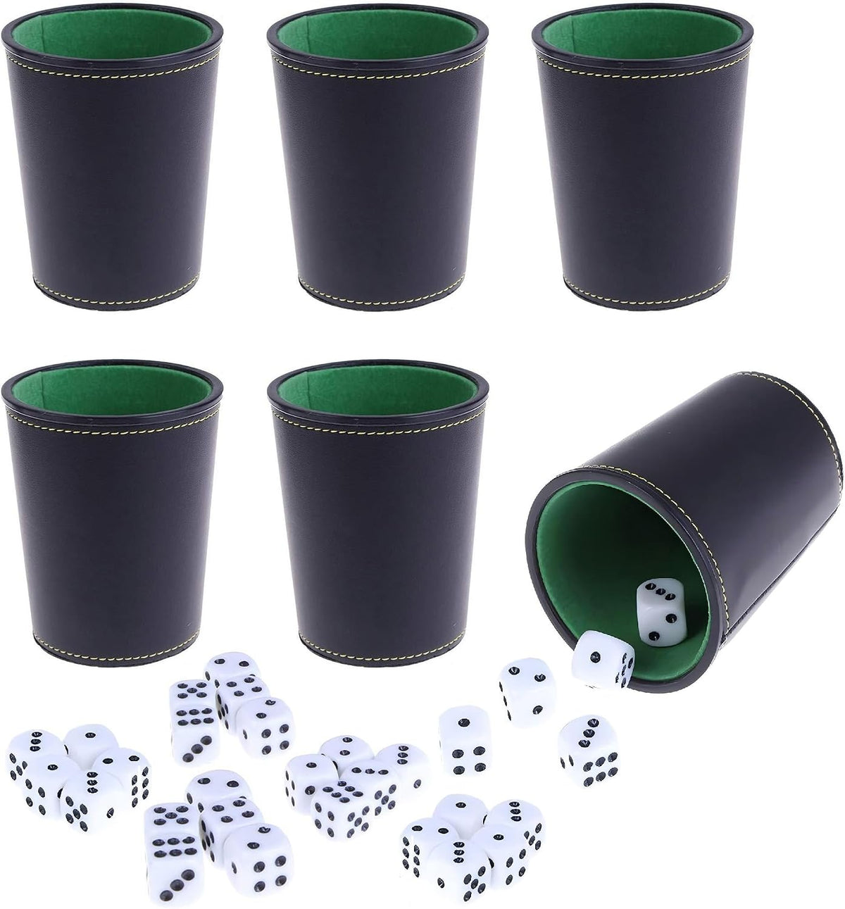 LoKii black and purple leather dice cups with felt lining and dot dice