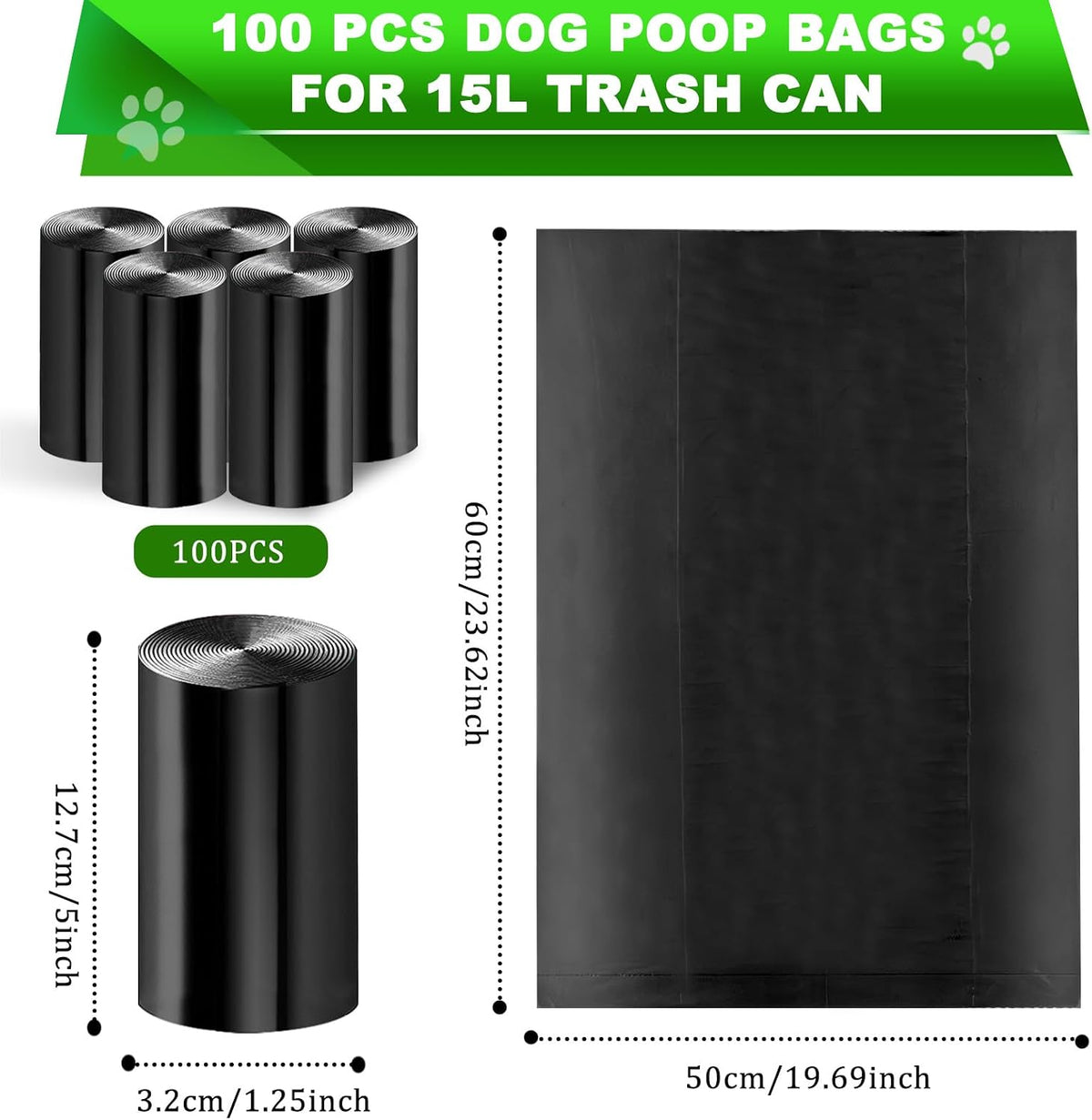 Dog Waste Bags - 100 Pcs Dog Poop Bags for 20L Dog Poop Trash Can – Essentials for Dogs - 1 Count (Pack of 100) - image 2