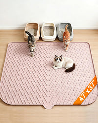 Cat Litter Mat, 47"x37" Extra Large Litter Box Mat, Silicone Mat - Pink