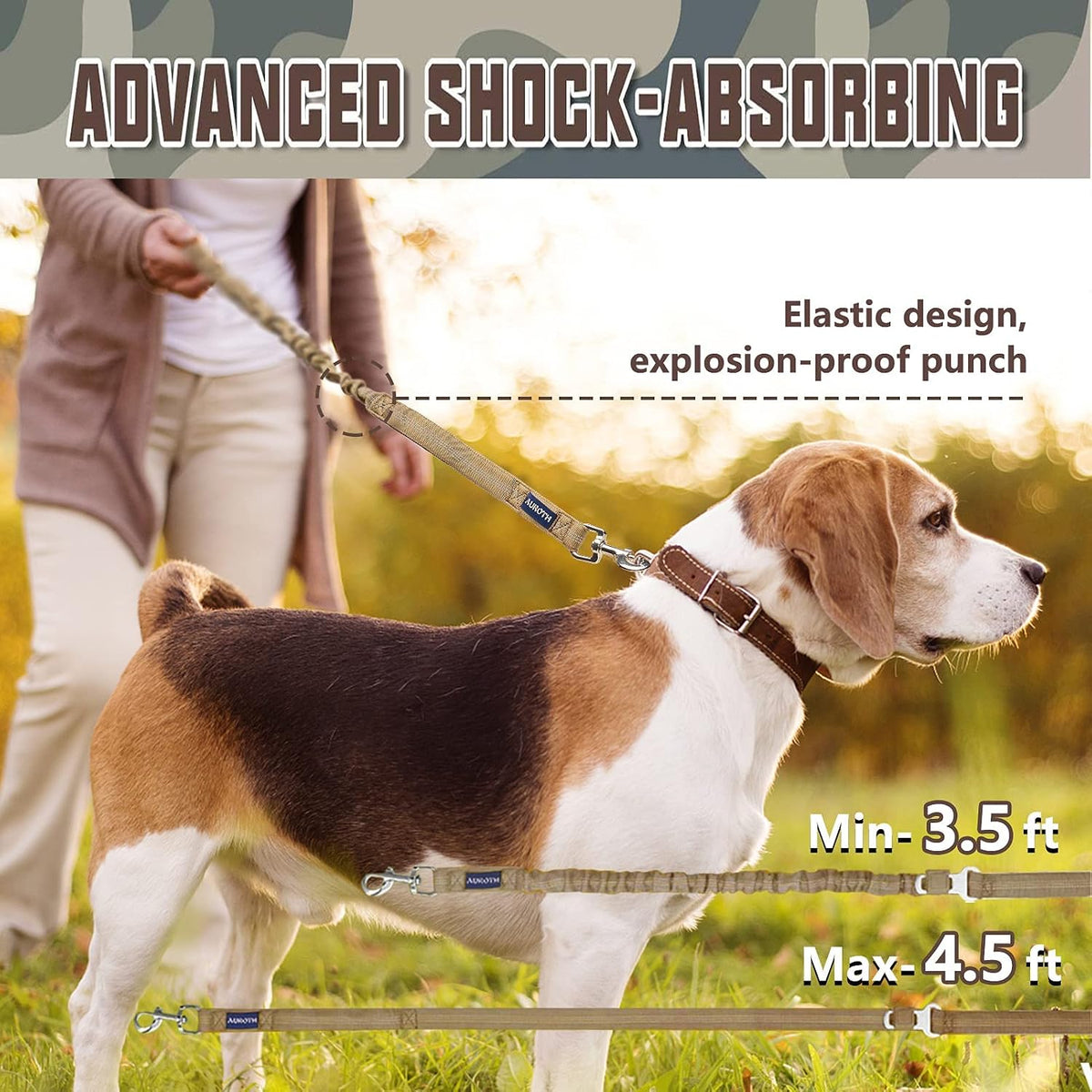 AUROTH Bungee Dog Leash for Large Dogs - Army Yellow / MAX: 4.5 FT - image 4