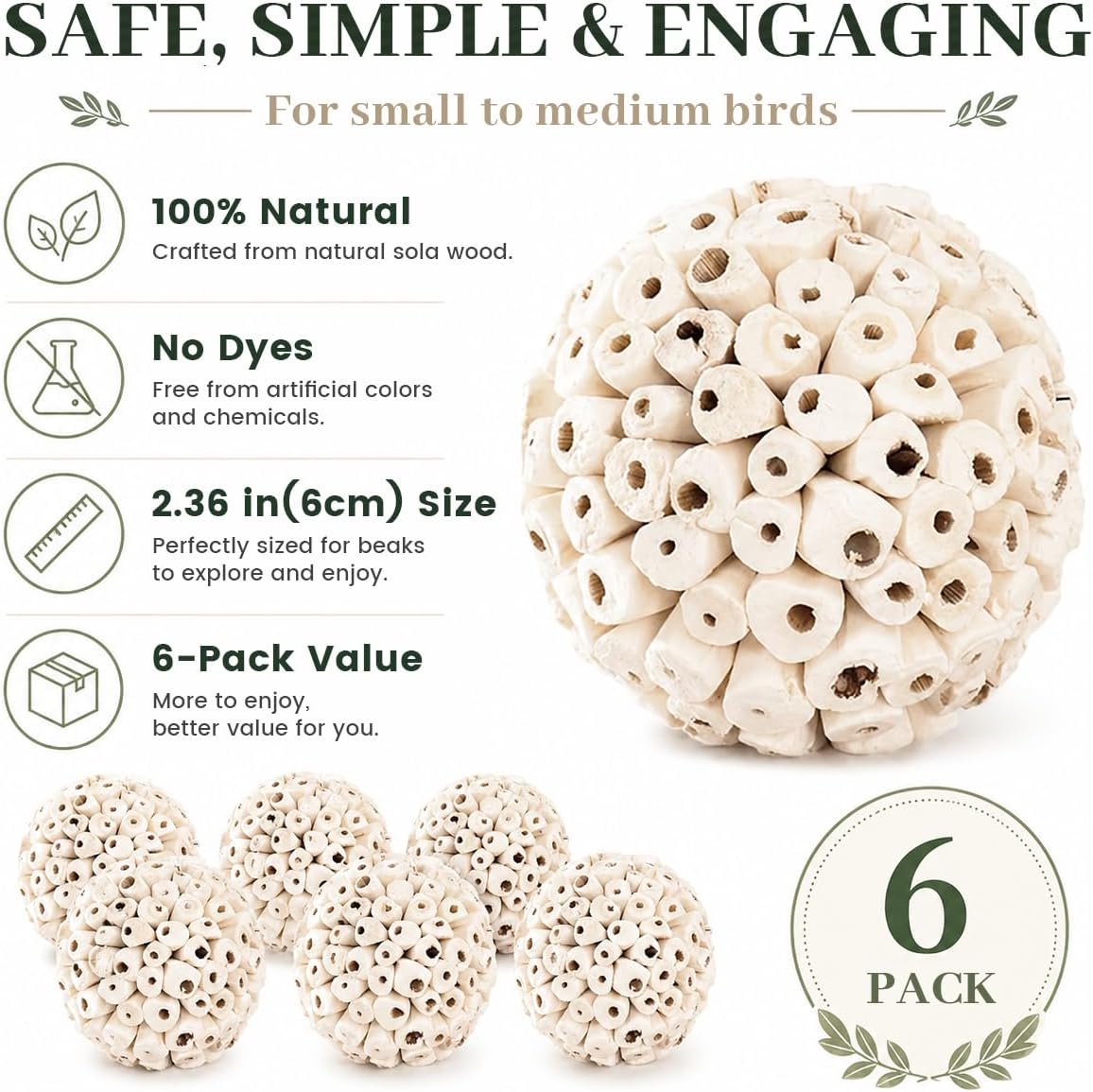 4PCS Bird Toys Sola Balls 2.36'', Bird Foraging Toy - 6 PK - image 2