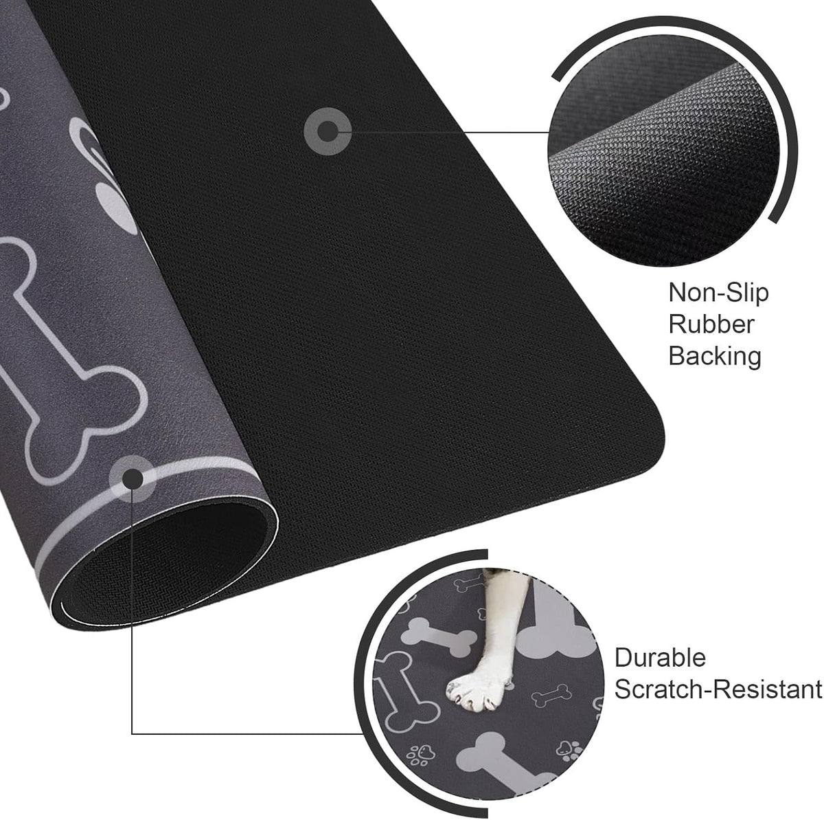 Dog Cat Food Mat, Rapid Absorbent Pet Feeding Mat - 29"L x 17"W / Square Dark Grey - image 3