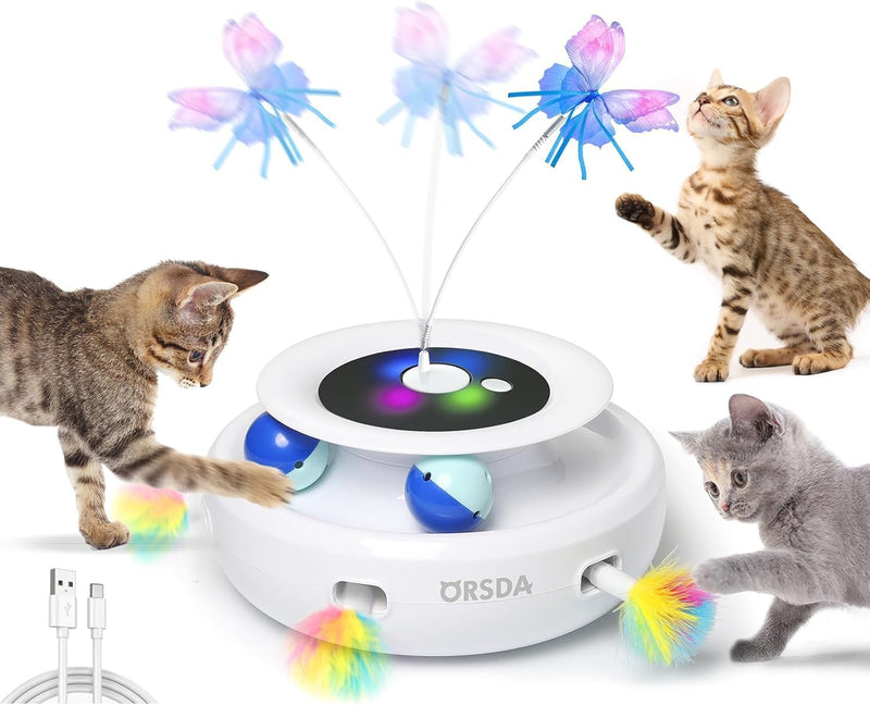 ORSDA Cat Toy, Fluttering Butterfly, Track Balls - White