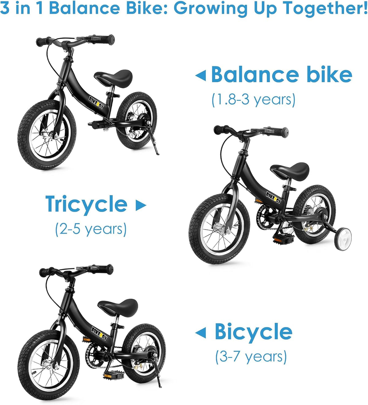 bikeboy 2 in 1 balance bike with pedals and hand brake, 12 14 16 inch wheels - view 18
