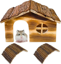 Hamiledyi Hamster Hideout House Wooden Rat Hut for Gerbils Dwarf Mouse – Essentials for Small Pets - Pattern:B