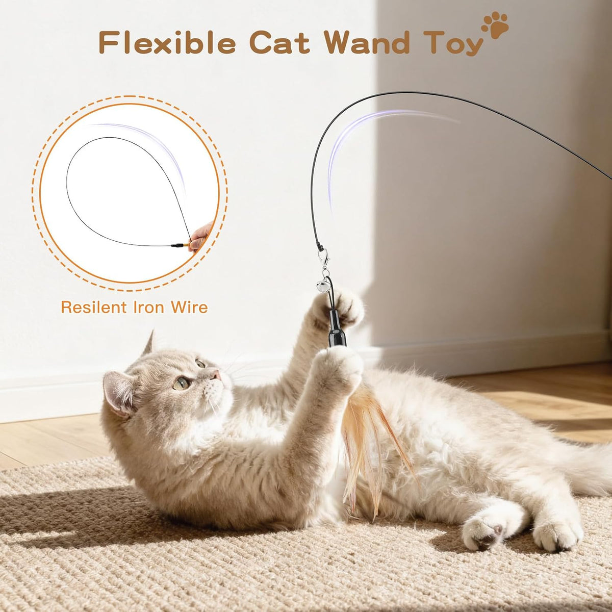 Pawaboo Cat Feather Wand Interactive Toy - A-Brown - image 2
