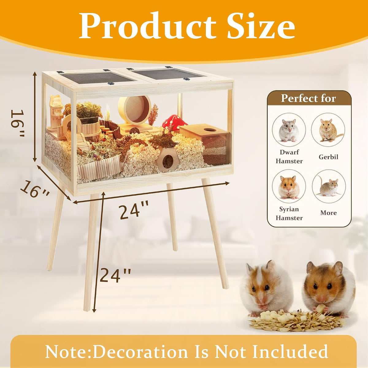 PROLEE Small Animal Cage, Hamster Cage Wooden Roof - 24.0"L x 16.0"W x 40.0"H / Metal Mesh Roof - image 3
