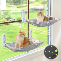 Glow in the Dark Cat Window Perch, Foldable Cordless Pet Hammock - 2PC Stars - L