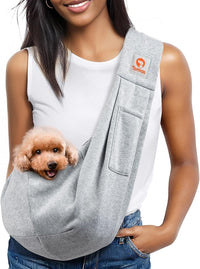 Tomkas Small Dog Sling Carrier, Classic Pocket & Classic Strap - Grey / M - Classic Pocket & Classic Strap