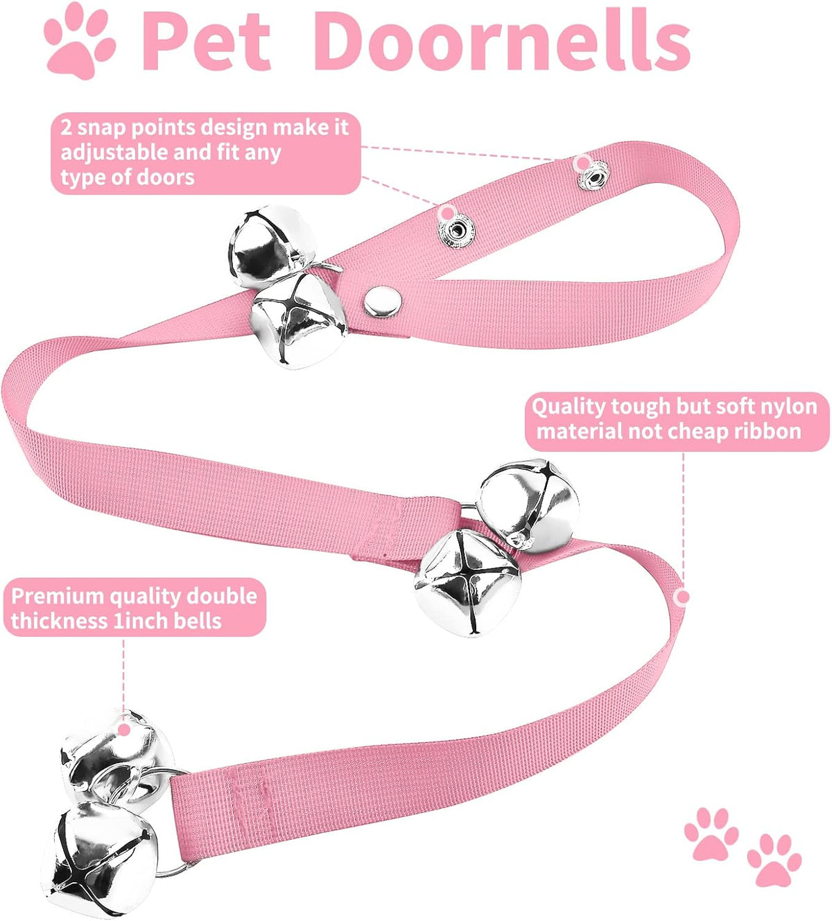 2 Pack Dog Doorbells, Pet Training Bells for Go Outside Potty Training and Communication Device - Pink - image 2